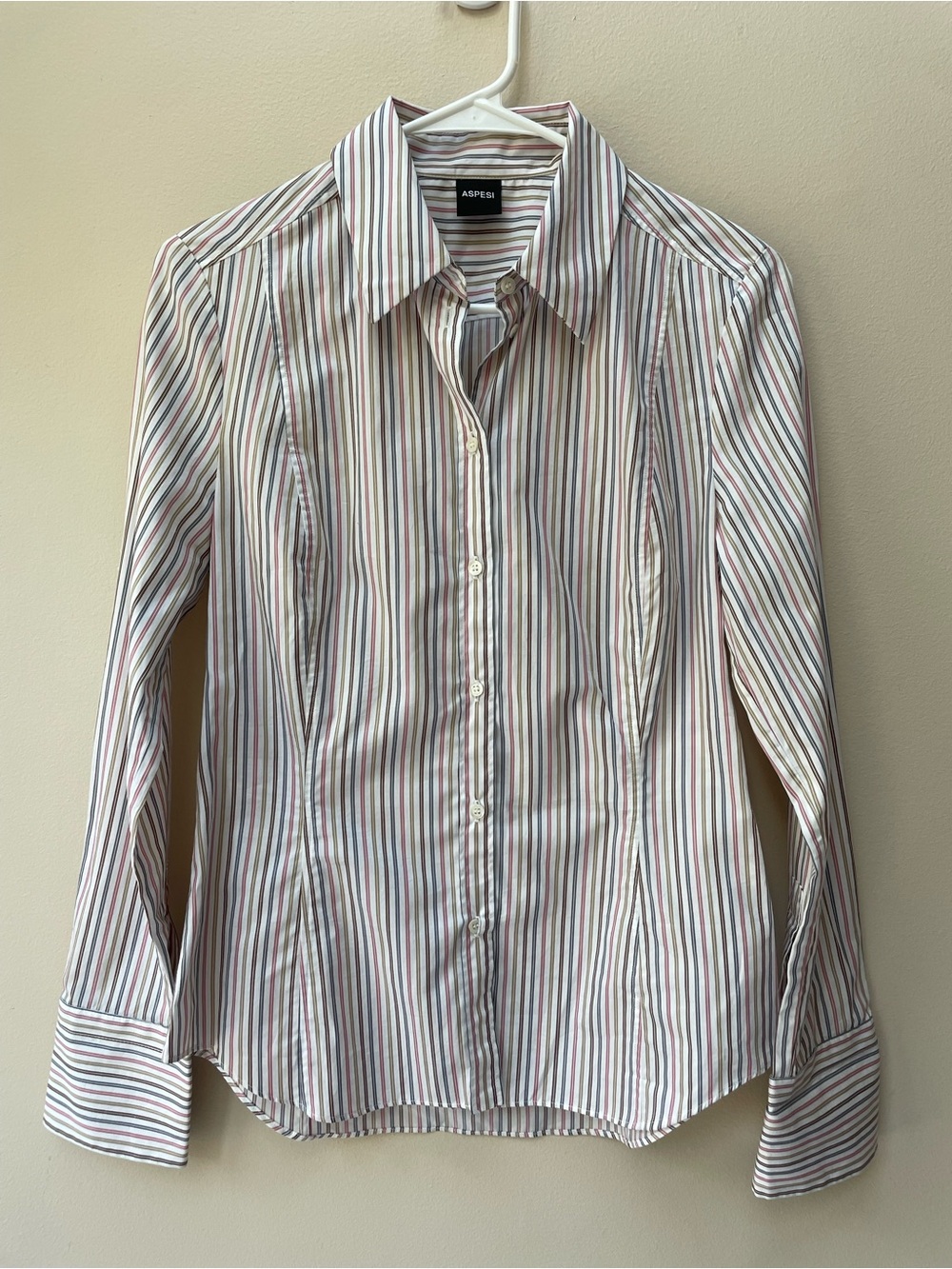 Aspesi 100% Cotton White Pink Blue Striped Button Down Oxford Shirt Size Small